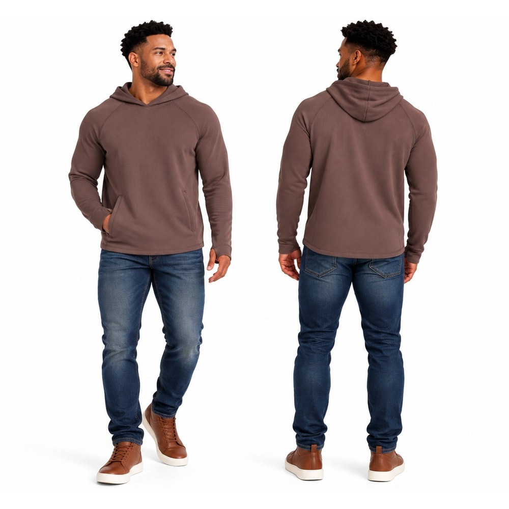 All In Motion Mens Heavy Waffle Hooded Sweatshirt |Brown Size S NWT Pullover